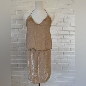 Haute Hippie Matte Gold Sequin Halter Dress Size S NWT  Cocktail Party Mini.
